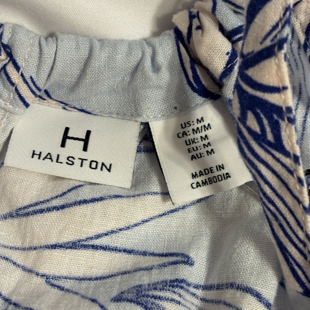 Halston Linen Blend Blue Floral Halter Maxi Dress NWT Size M - Picture 2 of 8